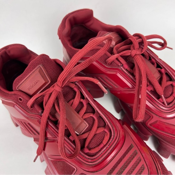 Prada Cloudburst Thunder Red Neoprene Rubber Lugged Sneakers - Picture 6 of 11